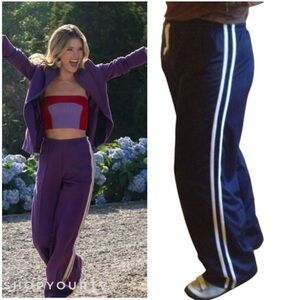 Navy blue wide leg athletic pant with side stripes high rise trendy M